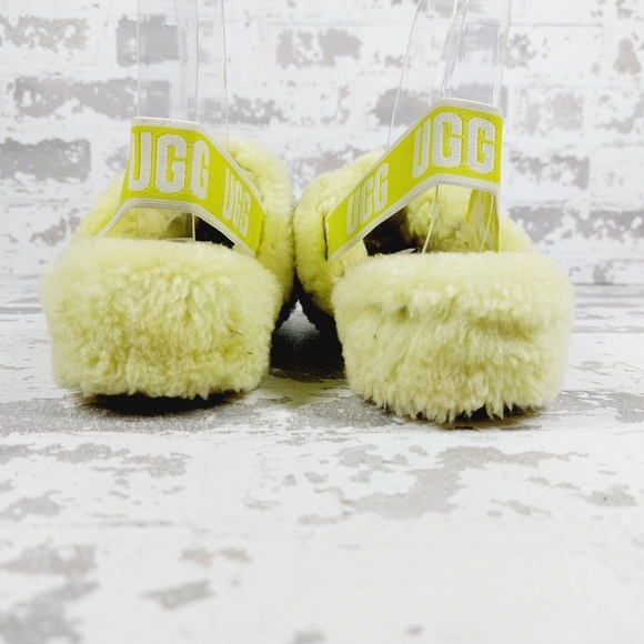 Ugg Fluff Yeah Striped Yellow Grey Wool Slingback Slippers V50 - Picture 6 of 12
